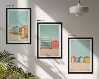 Tavelpaket med ramar Färgglada hus, strand, sol