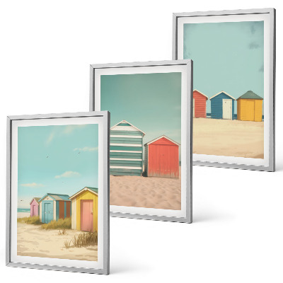Tavelpaket med ramar Färgglada hus, strand, sol