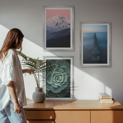 Tavelpaket med ramar Berg rosa himmel vatten saftiga