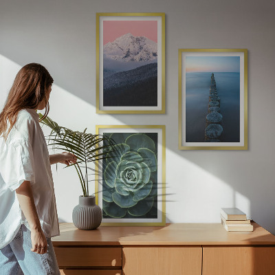 Tavelpaket med ramar Berg rosa himmel vatten saftiga
