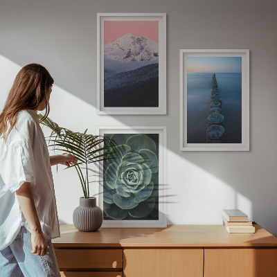 Tavelpaket med ramar Berg rosa himmel vatten saftiga