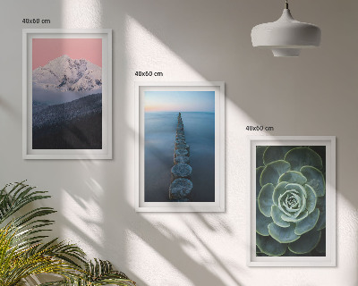 Tavelpaket med ramar Berg rosa himmel vatten saftiga