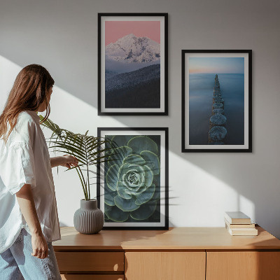 Tavelpaket med ramar Berg rosa himmel vatten saftiga