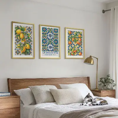 Tavelset med ramar färgglada abstrakta motiv med citrustema