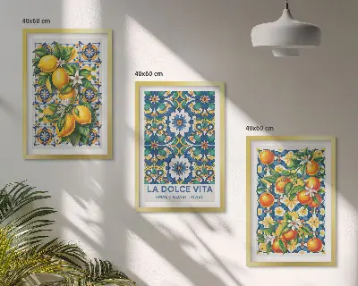 Tavelset med ramar färgglada abstrakta motiv med citrustema