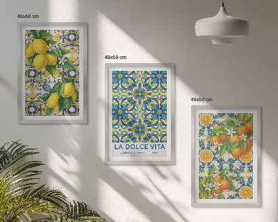 Set om 3 tavlor Citroner, apelsiner, blommor, Italien
