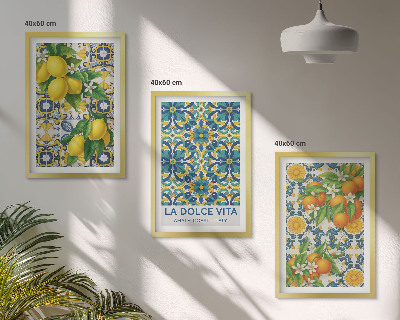 Set om 3 tavlor Citroner, apelsiner, blommor, Italien