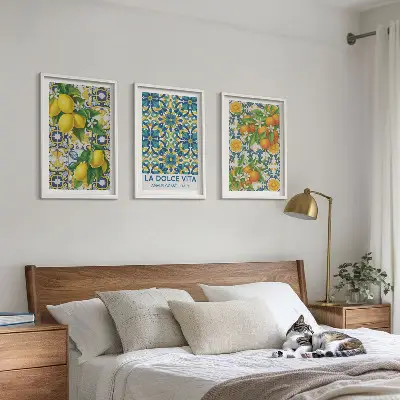 Tavelset med 3 delar motiv av citroner, apelsiner och blommor i italiensk stil