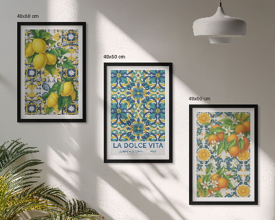 Set om 3 tavlor Citroner, apelsiner, blommor, Italien