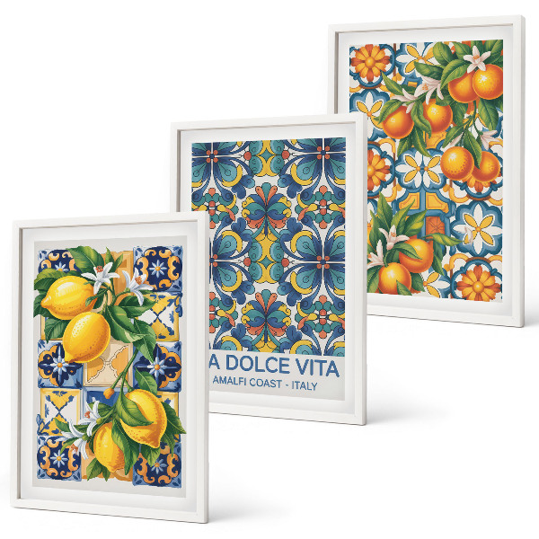 Tavelset ovanför soffa Citron apelsinblommor mönster