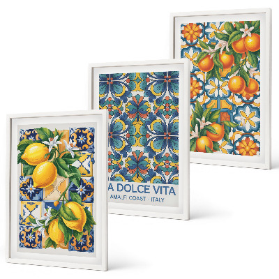 Tavelset ovanför soffa Citron apelsinblommor mönster
