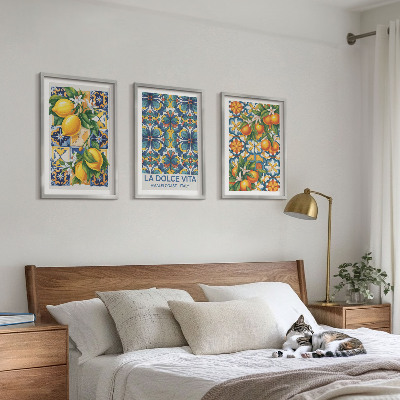 Tavelset ovanför soffa Citron apelsinblommor mönster