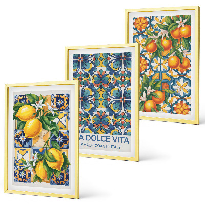 Tavelset ovanför soffa Citron apelsinblommor mönster