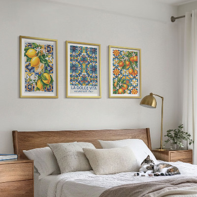 Tavelset ovanför soffa Citron apelsinblommor mönster