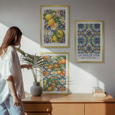 Tavelset ovanför soffa Citron apelsinblommor mönster