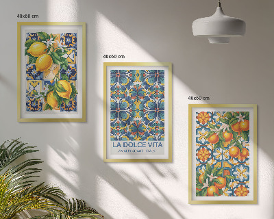 Tavelset ovanför soffa Citron apelsinblommor mönster