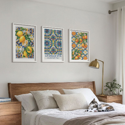 Tavelset ovanför soffa Citron apelsinblommor mönster
