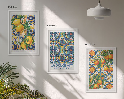 Tavelset ovanför soffa Citron apelsinblommor mönster
