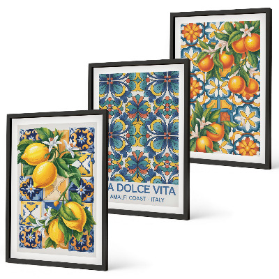 Tavelset ovanför soffa Citron apelsinblommor mönster