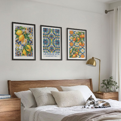 Tavelset ovanför soffa Citron apelsinblommor mönster