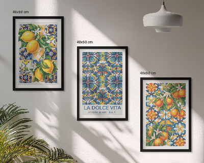 Tavelset ovanför soffa Citron apelsinblommor mönster