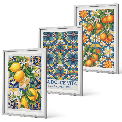 Tavelset ovanför soffa Citron apelsinblommor mönster