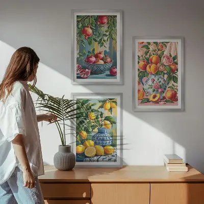 Fruktkompositioner av granatäpplen set om 3 tavlor