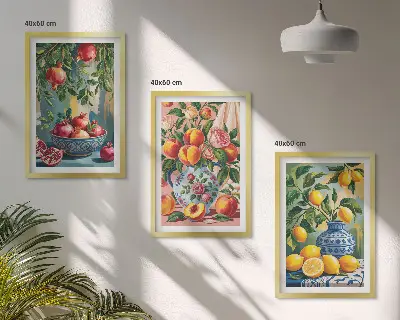 Fruktkompositioner av granatäpplen set om 3 tavlor