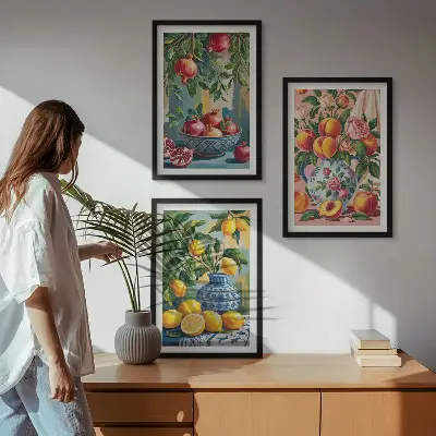 Fruktkompositioner av granatäpplen set om 3 tavlor