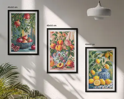 Fruktkompositioner av granatäpplen set om 3 tavlor