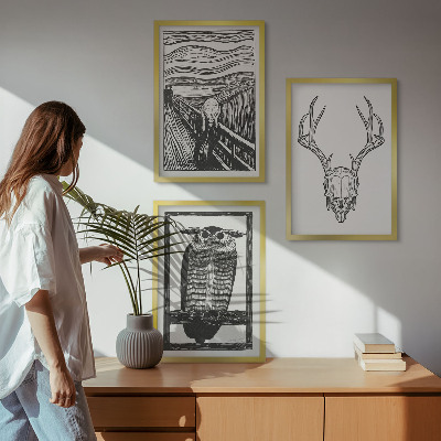 Tavelset ovanför soffa Skrikande skalleuggla grafik