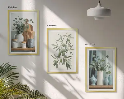 Gröna oliver eukalyptus tavelvägg med ramar