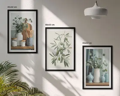 Gröna oliver eukalyptus tavelvägg med ramar