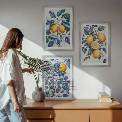 Citrongrenar med blå blad set om 3 tavlor