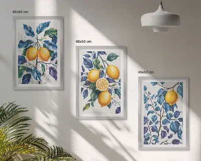 Citrongrenar med blå blad set om 3 tavlor