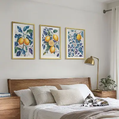 Citrongrenar med blå blad set om 3 tavlor