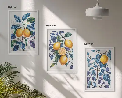 Citrongrenar med blå blad set om 3 tavlor
