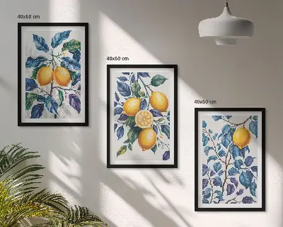 Citrongrenar med blå blad set om 3 tavlor