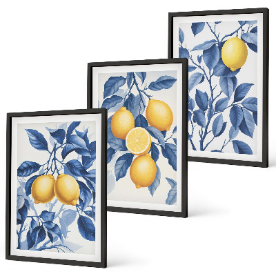 Tavelset ovanför soffa Citrongrenar blå blad