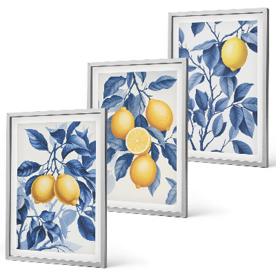 Tavelset ovanför soffa Citrongrenar blå blad