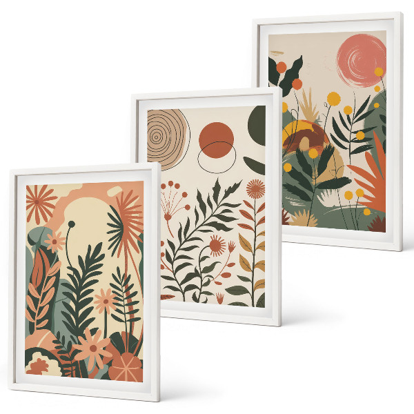 Set om 3 tavlor Vintage pastellfärgade växtmönster