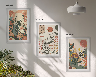 Set om 3 tavlor Vintage pastellfärgade växtmönster