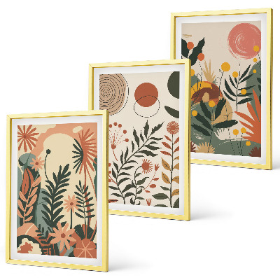 Set om 3 tavlor Vintage pastellfärgade växtmönster