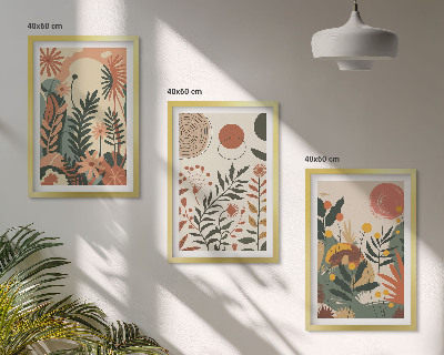 Set om 3 tavlor Vintage pastellfärgade växtmönster