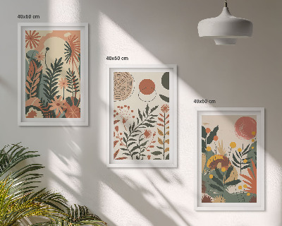 Set om 3 tavlor Vintage pastellfärgade växtmönster