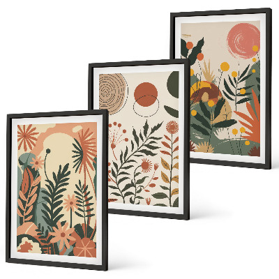 Set om 3 tavlor Vintage pastellfärgade växtmönster