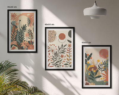 Set om 3 tavlor Vintage pastellfärgade växtmönster
