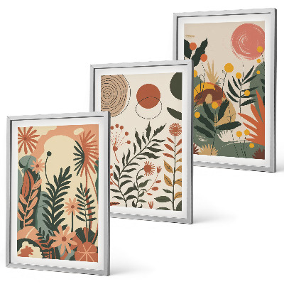 Set om 3 tavlor Vintage pastellfärgade växtmönster