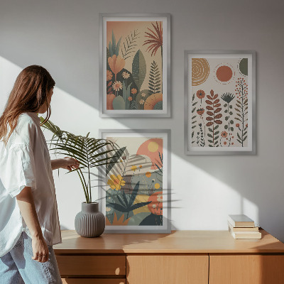 Tavelset ovanför soffa Boho växtmönster natur