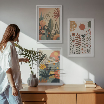 Tavelset ovanför soffa Boho växtmönster natur
